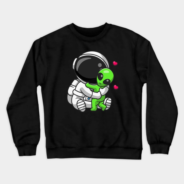 Cute Astronaut Hug Alien Cartoon Crewneck Sweatshirt by Catalyst Labs